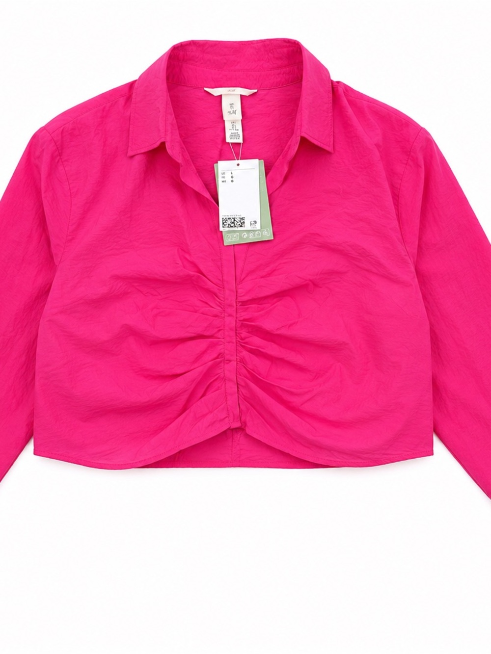 H&M Hot Pink Cropped Button-Up Shirt Size Large NWT